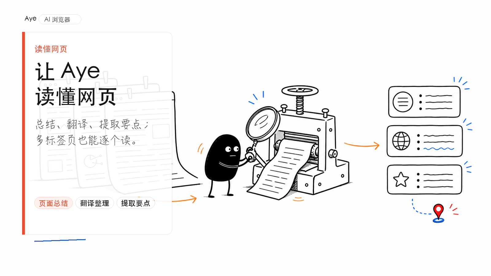 Aye 将网页内容整理为翻译、总结和关键要点